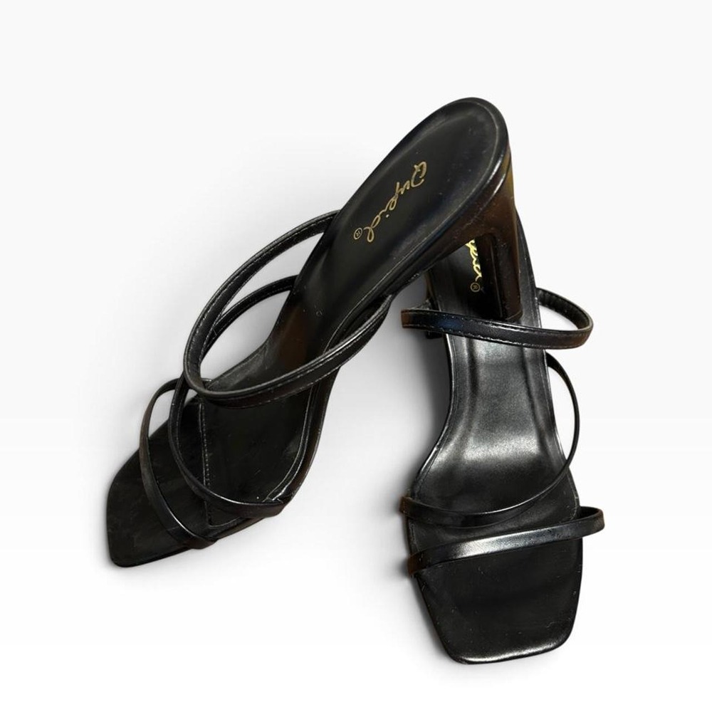 Y2K Style Black Wedge Sandals / Mules with Ankle Strap Size 6.5